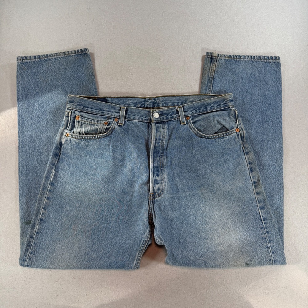 Levis 501 Mens Blue Straight Leg Button Fly Jeans USA Tagged 38x32